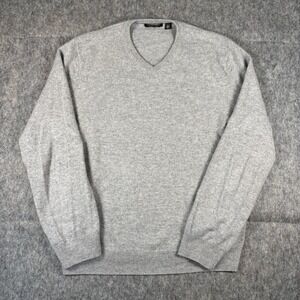 Saks Fifth Avenue Cashmere Sweater Men Large V Neck Long Sleeve Preppy Soft Gray